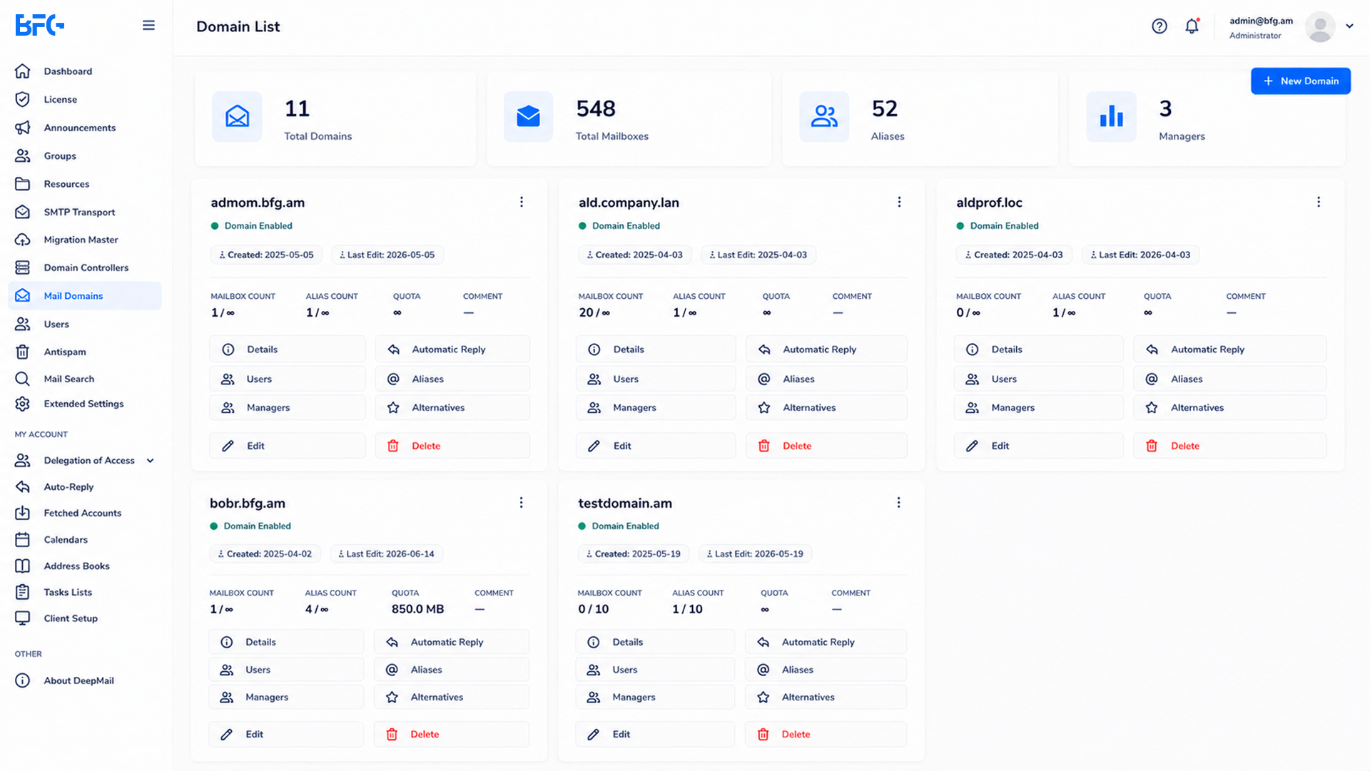 Enterprise Mail Server Admin Console
